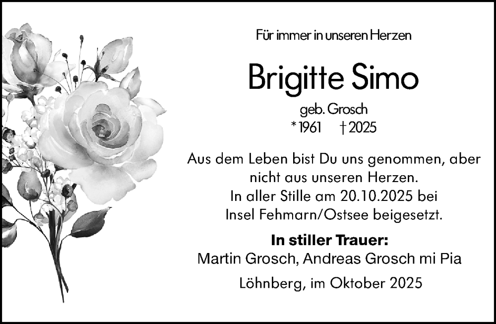  Traueranzeige für Brigitte Simo vom 07.11.2025 aus Weilburger Tageblatt