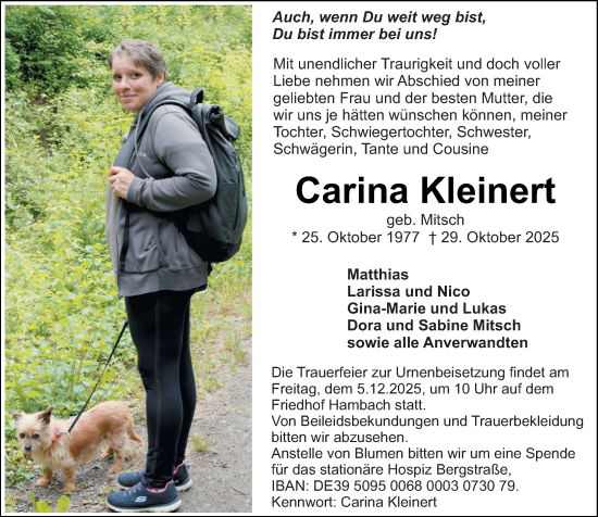 Traueranzeige von Carina Kleinert von Starkenburger Echo