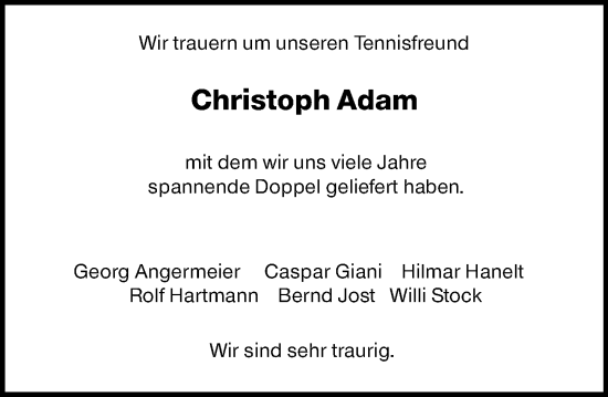 Traueranzeige von Christoph Adam von Allgemeine Zeitung Mainz