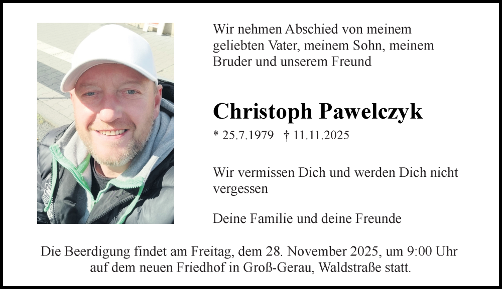  Traueranzeige für Christoph Pawelczyk vom 22.11.2025 aus Groß-Gerauer Echo