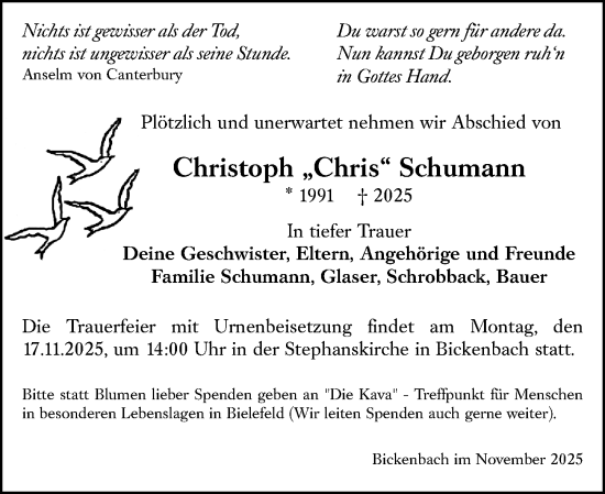 Traueranzeige von Christoph Schumann von Darmstädter Echo