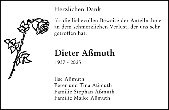 Traueranzeige von Dieter Aßmuth von Darmstädter Echo