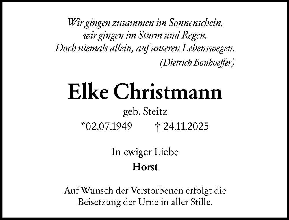 Traueranzeige für Elke Christmann vom 29.11.2025 aus Allgemeine Zeitung Mainz