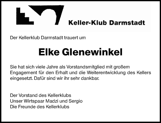 Traueranzeige von Elke Glenewinkel von Darmstädter Echo