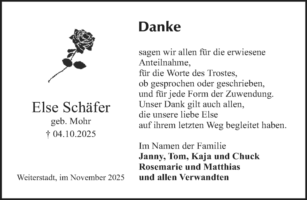  Traueranzeige für Else Schäfer vom 22.11.2025 aus Darmstädter Echo
