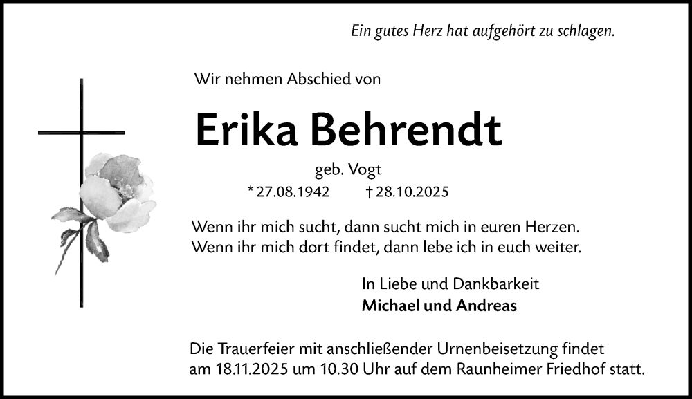  Traueranzeige für Erika Behrendt vom 15.11.2025 aus Rüsselsheimer Echo