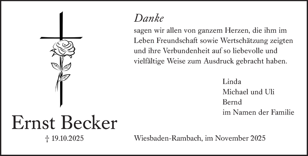  Traueranzeige für Ernst Becker vom 29.11.2025 aus Wiesbadener Kurier