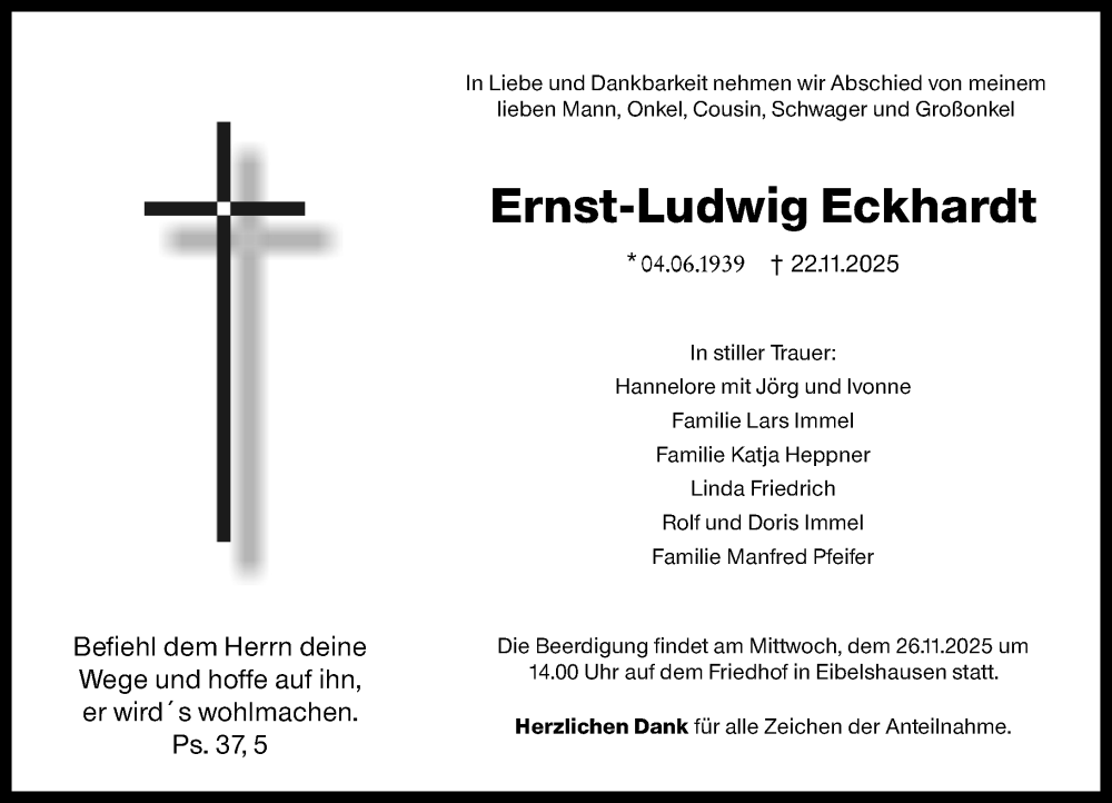  Traueranzeige für Ernst-Ludwig Eckhardt vom 25.11.2025 aus Dill Block