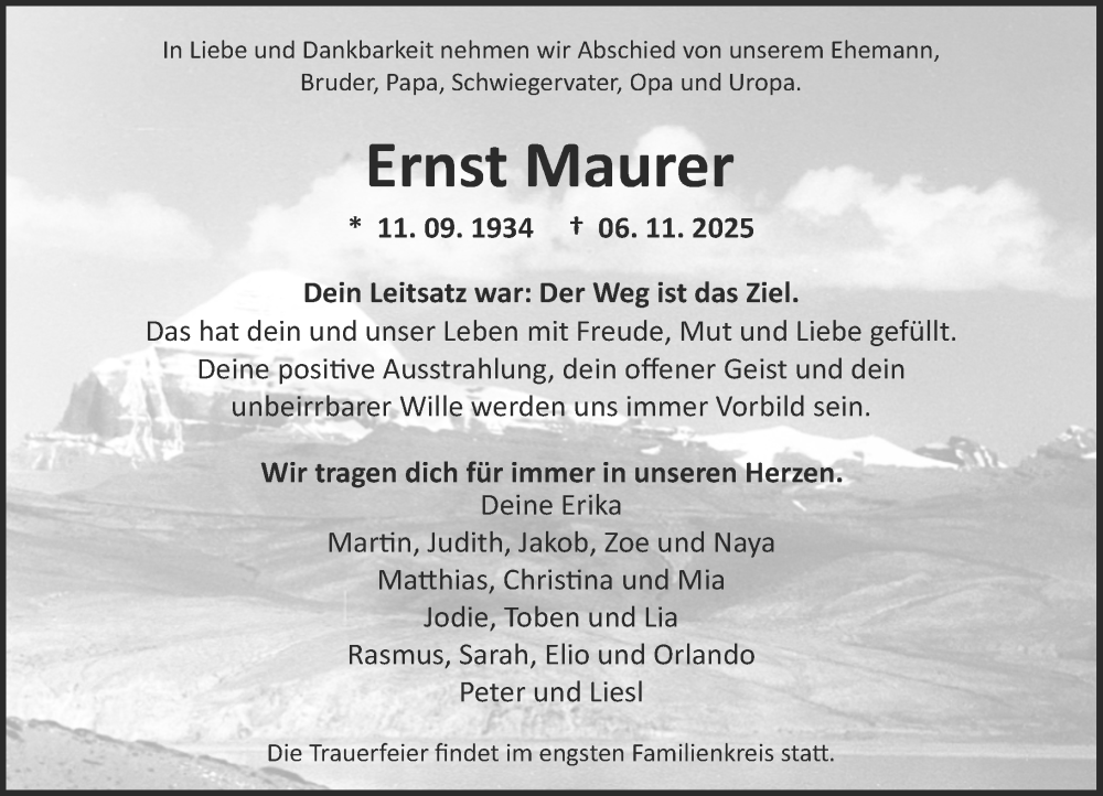  Traueranzeige für Ernst Maurer vom 15.11.2025 aus Darmstädter Echo