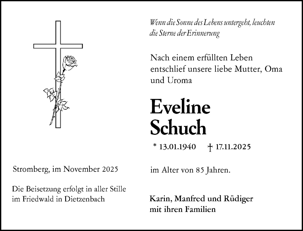  Traueranzeige für Eveline Schuch vom 22.11.2025 aus Allgemeine Zeitung Rheinhessen-Nahe