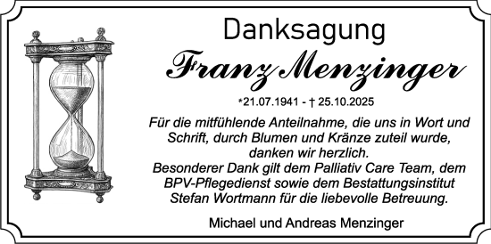 Traueranzeige von Franziska Menzinger von Wiesbadener Kurier