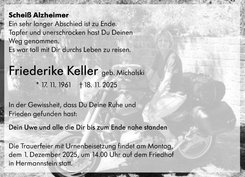  Traueranzeige für Friederike Keller vom 26.11.2025 aus Wetzlarer Neue Zeitung