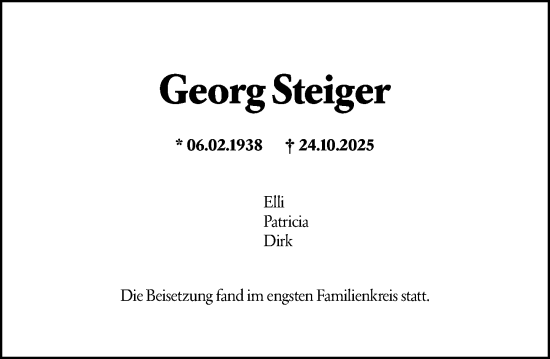Traueranzeige von Georg Steiger von Darmstädter Echo