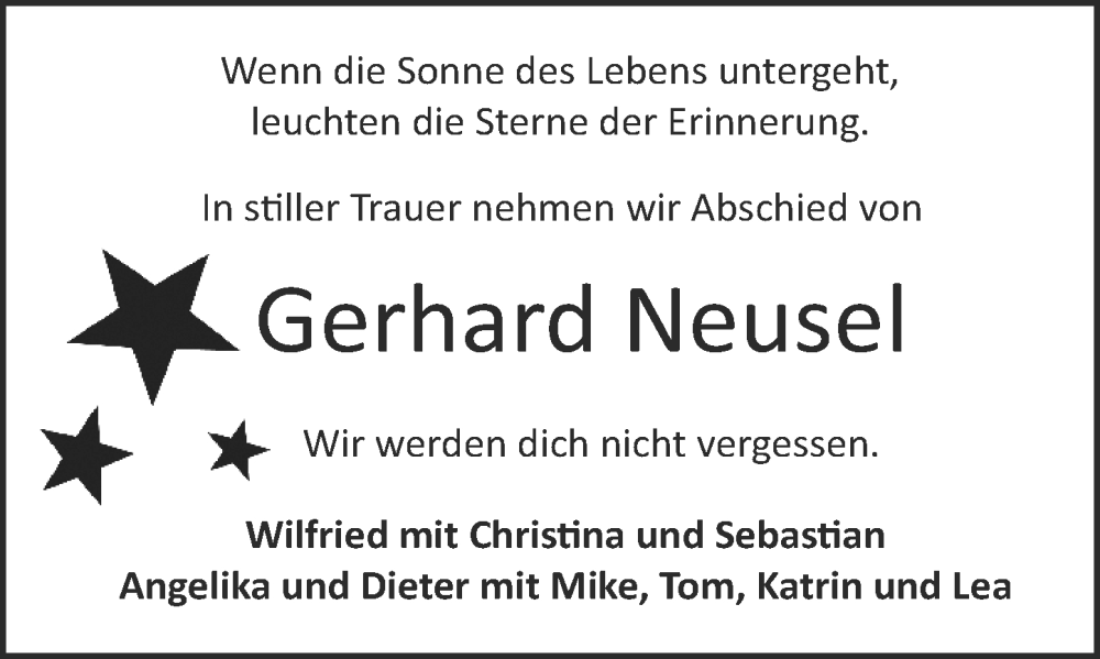  Traueranzeige für Gerhard Neusel vom 22.11.2025 aus Darmstädter Echo