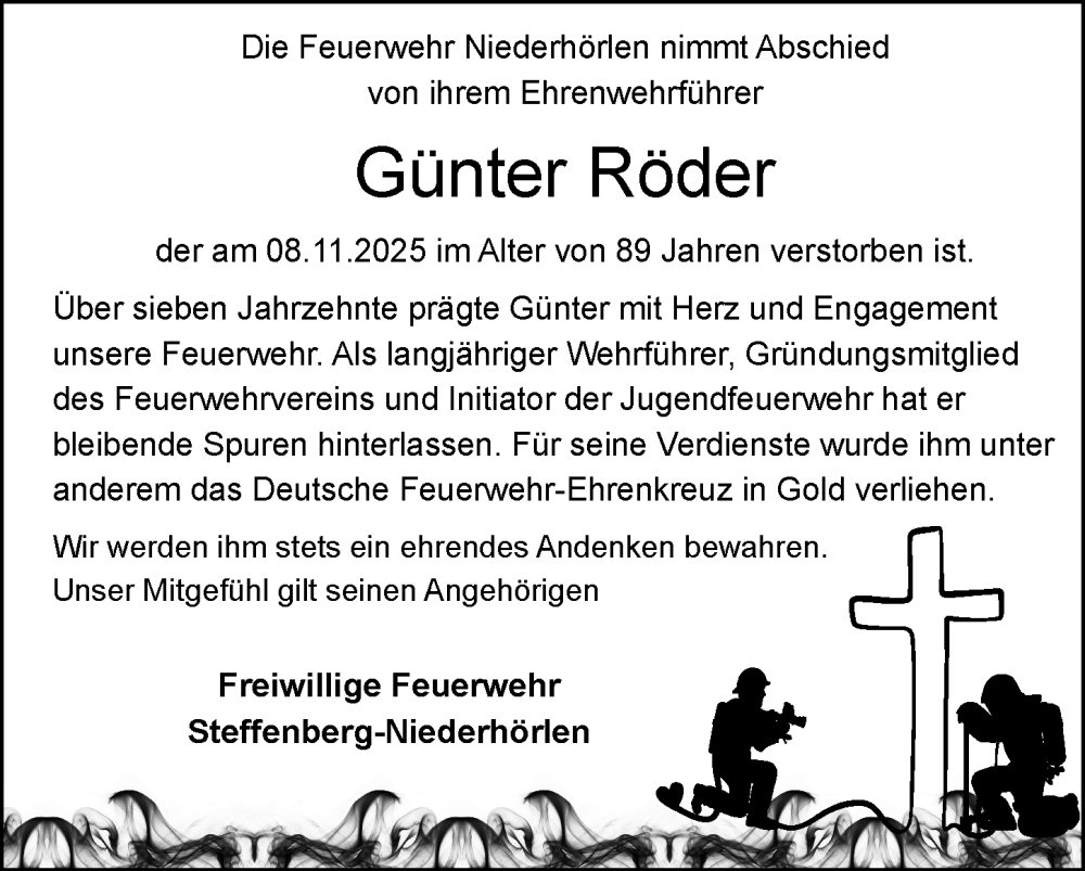  Traueranzeige für Günter Röder vom 18.11.2025 aus Hinterländer Anzeiger