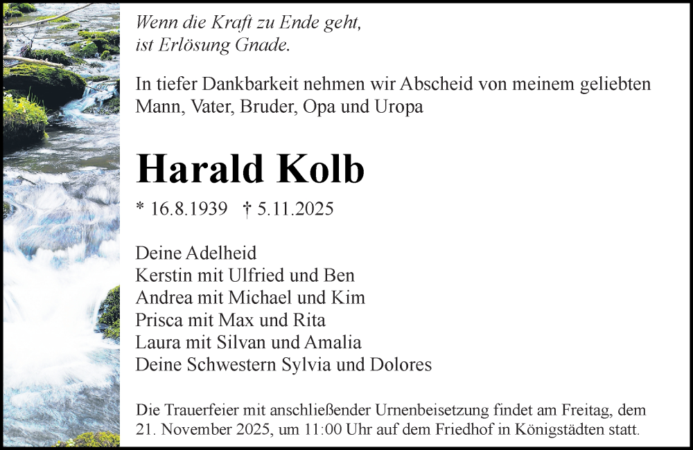  Traueranzeige für Harald Kolb vom 15.11.2025 aus Rüsselsheimer Echo