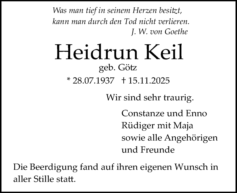  Traueranzeige für Heidrun Keil vom 29.11.2025 aus Darmstädter Echo