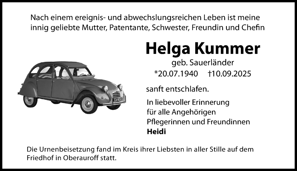  Traueranzeige für Helga Kummer vom 11.10.2025 aus Idsteiner Land/Untertaunus
