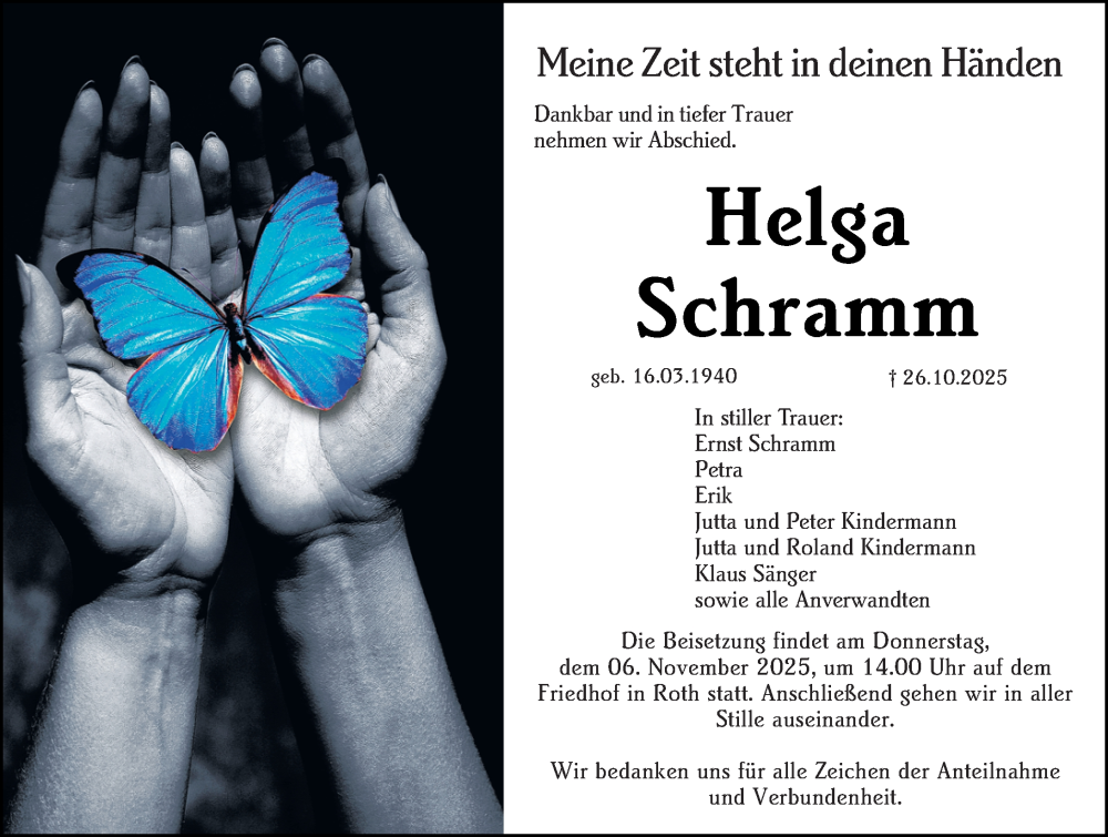  Traueranzeige für Helga Schramm vom 03.11.2025 aus Dill Block