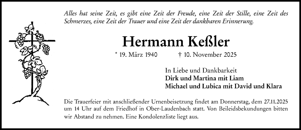  Traueranzeige für Hermann Keßler vom 22.11.2025 aus Starkenburger Echo
