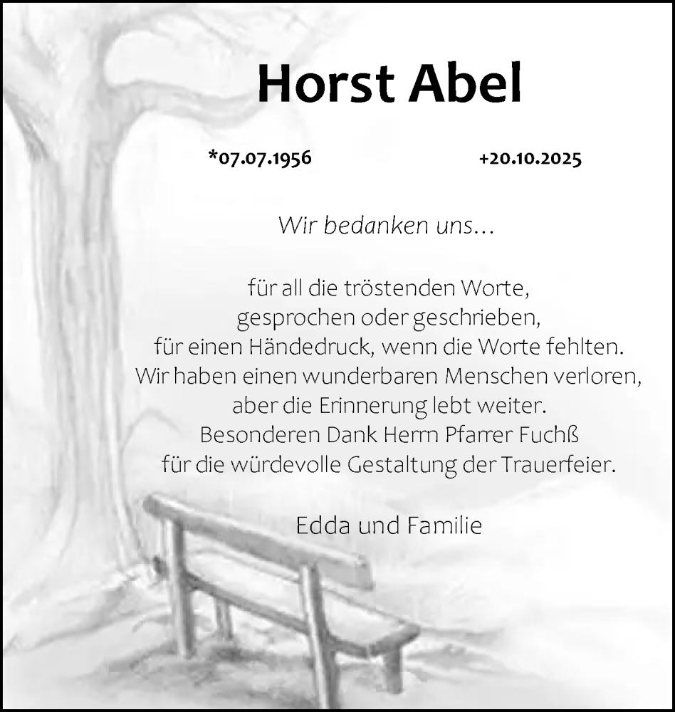  Traueranzeige für Horst Abel vom 29.11.2025 aus Weilburger Tageblatt