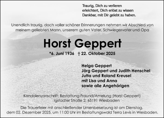 Traueranzeige von Horst Geppert von Wiesbadener Kurier