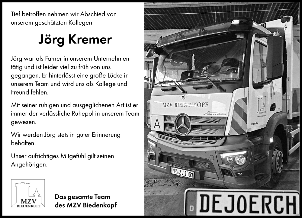  Traueranzeige für Jörg Kremer vom 22.11.2025 aus Hinterländer Anzeiger