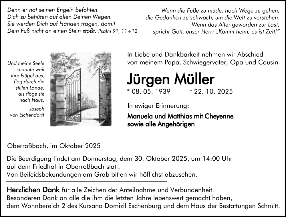  Traueranzeige für Jürgen Müller vom 28.10.2025 aus Dill Block