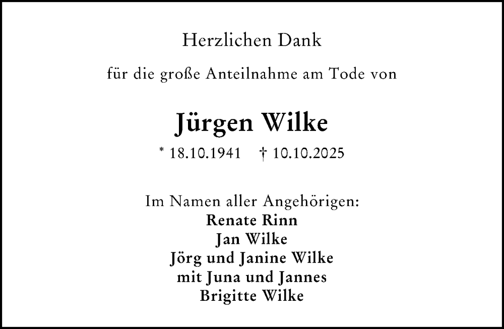  Traueranzeige für Jürgen Wilke vom 08.11.2025 aus Darmstädter Echo