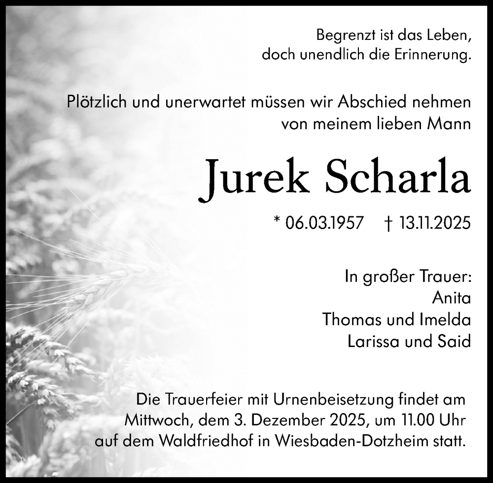  Traueranzeige für Jurek Scharla vom 29.11.2025 aus Wiesbadener Kurier