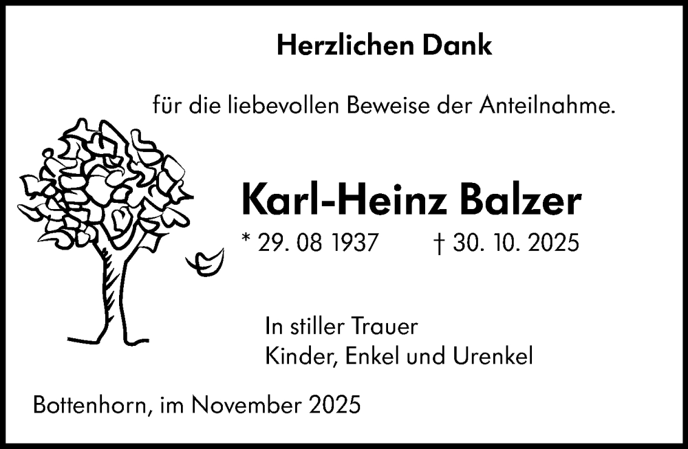  Traueranzeige für Karl-Heinz Balzer vom 22.11.2025 aus Hinterländer Anzeiger