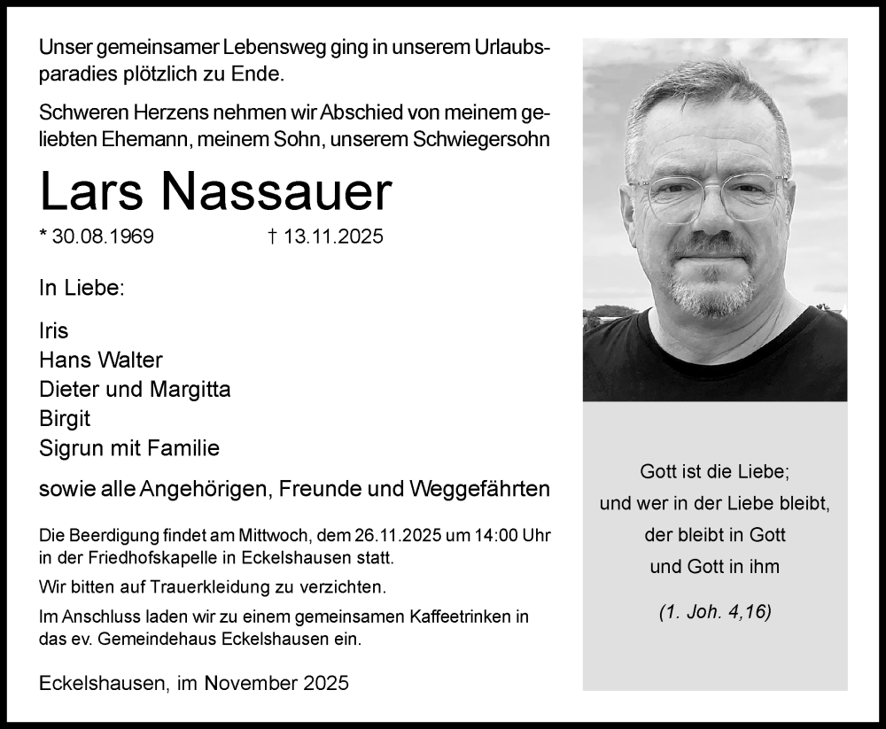  Traueranzeige für Lars Nassauer vom 22.11.2025 aus Hinterländer Anzeiger
