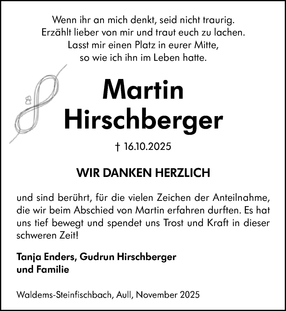  Traueranzeige für Martin Hirschberger vom 06.11.2025 aus Camberger Anzeiger
