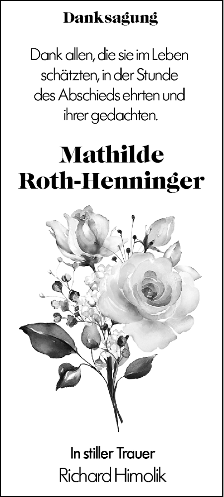 Traueranzeige von Mathilde Roth-Henninger von Hochheimer Zeitung