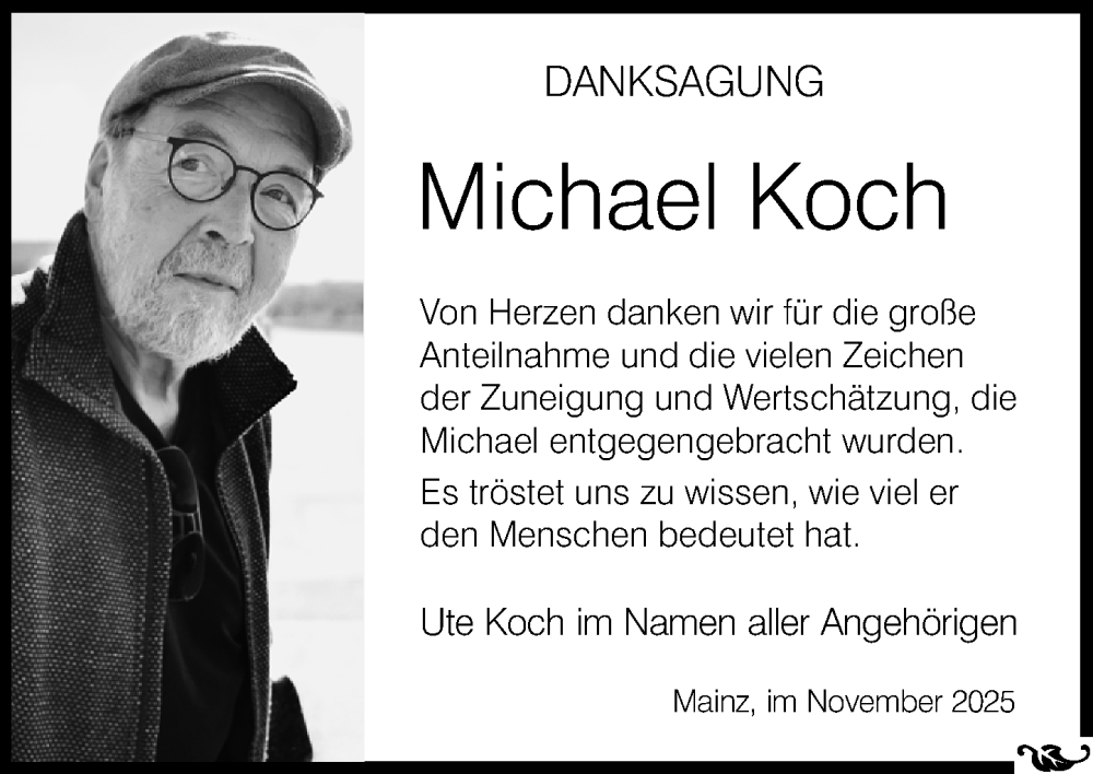  Traueranzeige für Michael Koch vom 08.11.2025 aus Allgemeine Zeitung Mainz