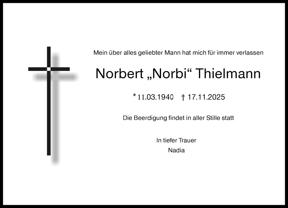  Traueranzeige für Norbert Thielmann vom 26.11.2025 aus Wiesbadener Kurier