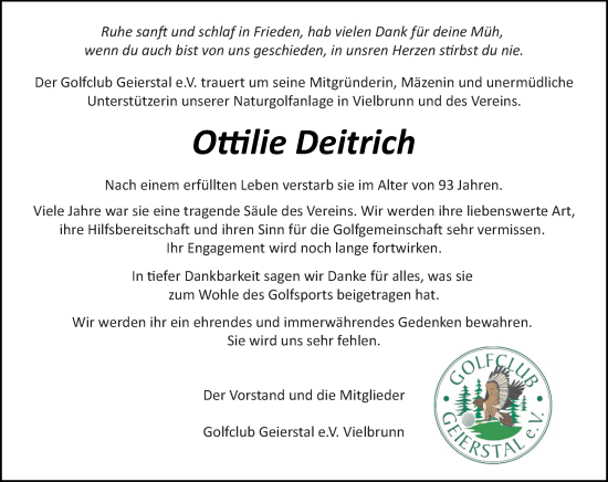 Traueranzeige von Ottilie Deitrich von Odenwälder Echo