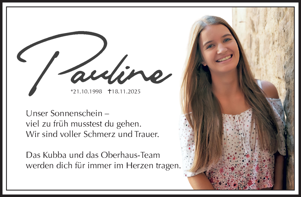  Traueranzeige für Pauline  vom 22.11.2025 aus Allgemeine Zeitung Alzey