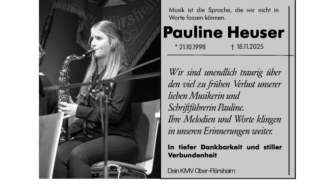  Traueranzeige für Pauline Heuser vom 29.11.2025 aus Allgemeine Zeitung Alzey