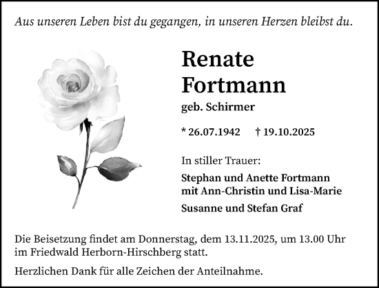 Traueranzeige von Renate Fortmann von Dill Block
