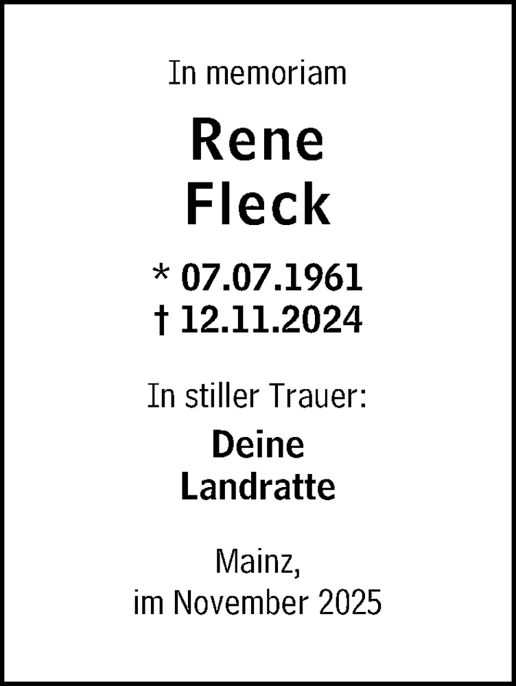  Traueranzeige für Rene Fleck vom 12.11.2025 aus Allgemeine Zeitung Mainz