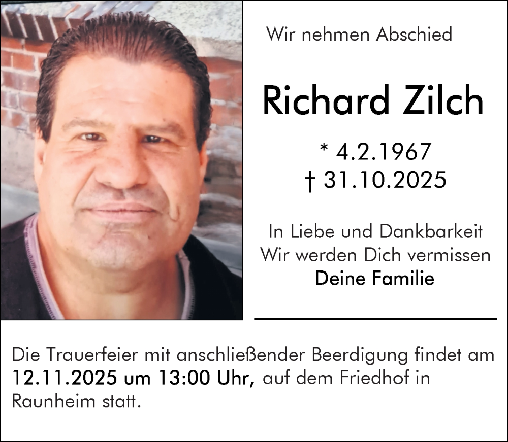  Traueranzeige für Richard Zilch vom 08.11.2025 aus Rüsselsheimer Echo