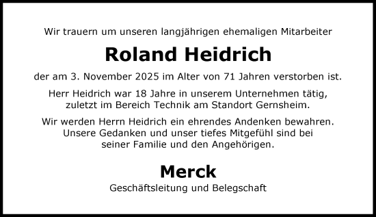 Traueranzeige von Roland Heidrich von Groß-Gerauer Echo