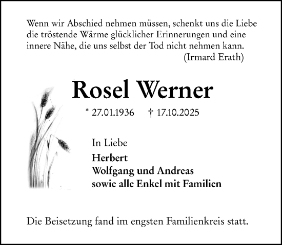Traueranzeige von Rosel Werner von Camberger Anzeiger