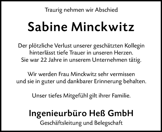 Traueranzeige von Sabine Minckwitz von Darmstädter Echo