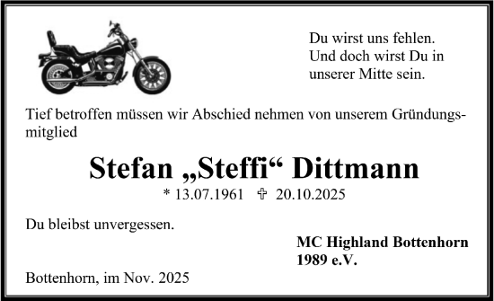 Traueranzeige von Stefan Dittmann von Hinterländer Anzeiger