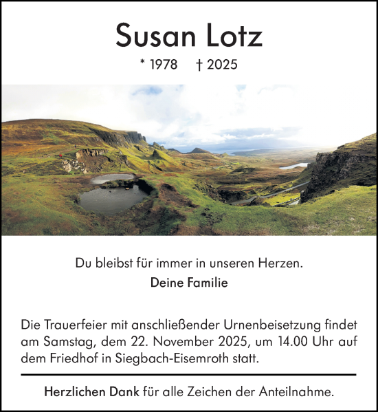 Traueranzeige von Susan Lotz von Dill Block