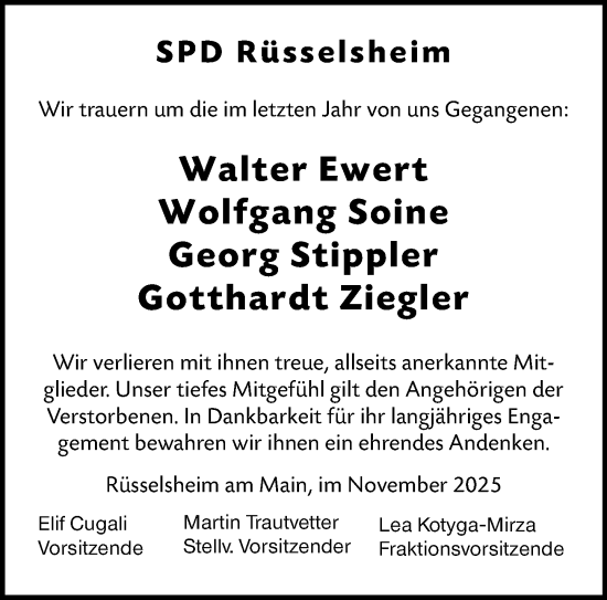 Traueranzeige von Verstorbene 2025 von Rüsselsheimer Echo