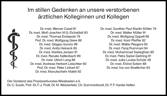 Traueranzeige von Verstorbene Kolleginnen und Kollegen von Wiesbadener Kurier