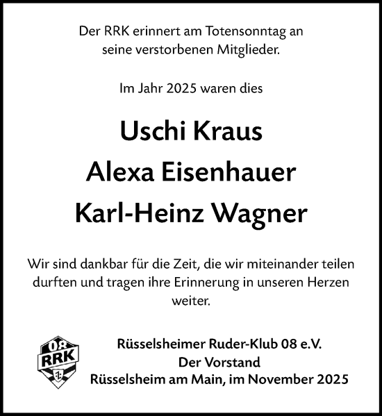 Traueranzeige von Verstorbene Mitglieder  von Rüsselsheimer Echo